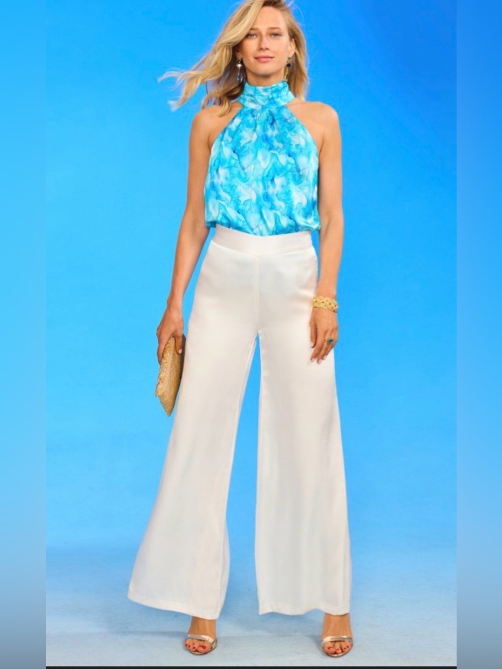 NICOBLU- Marella Silk Palazzo Pants in White